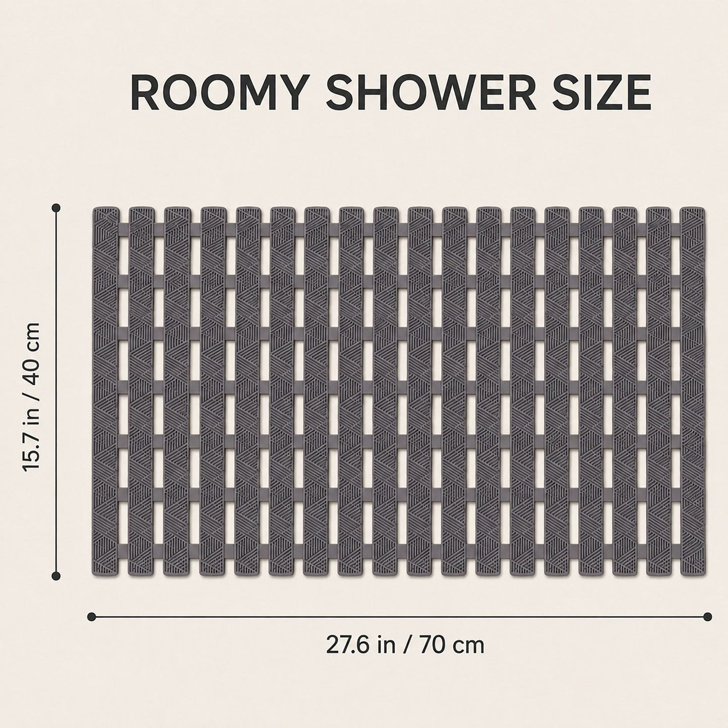 Slatted Nonslip Shower Mat Quick Drain Bath Mat 15.7 x 27.6 Inches