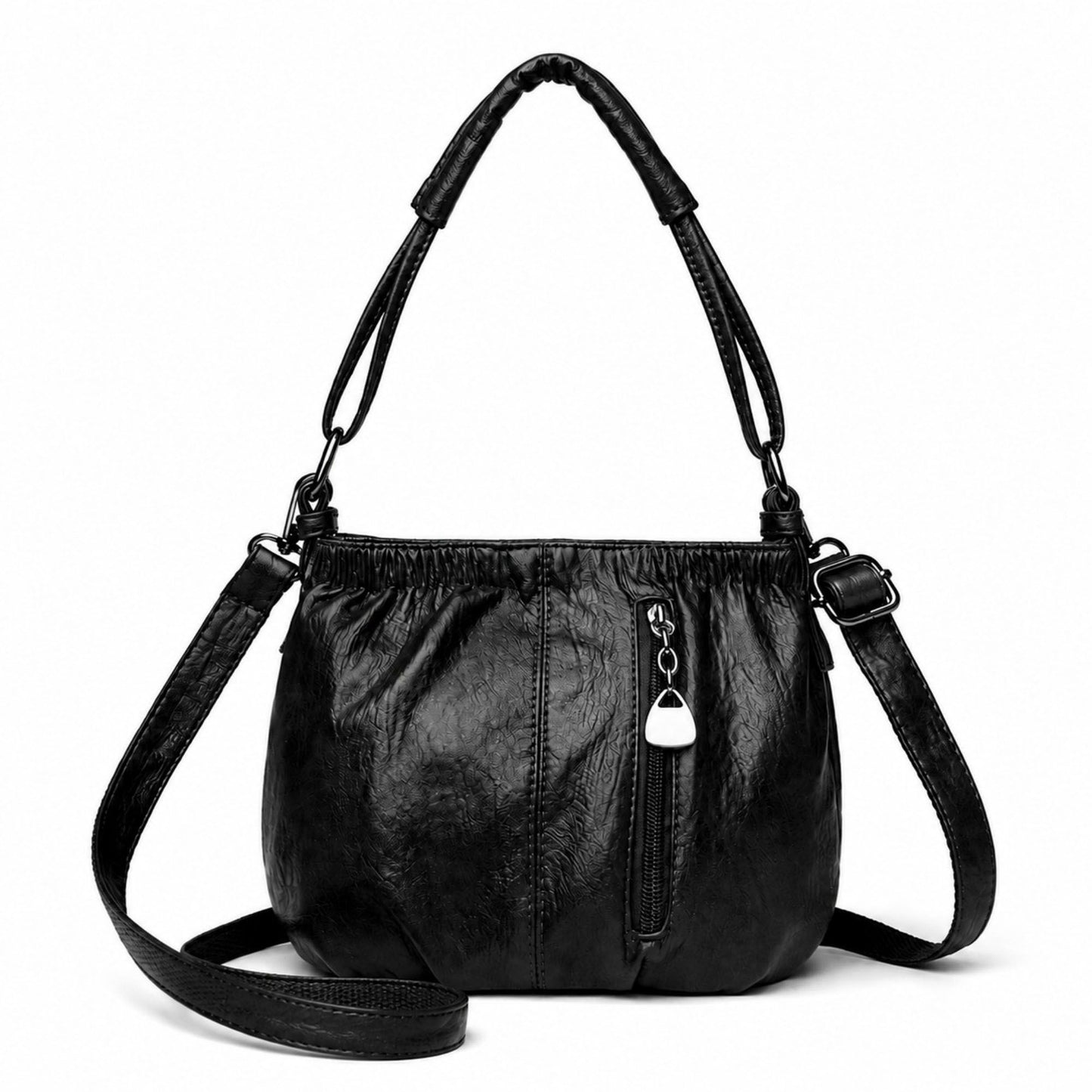 Soft Ruched Faux Leather Shoulder & Crossbody Bag