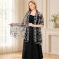Embroidered Sequin Mesh Shawl Wrap Sheer Floral Scarf Scalloped Edge