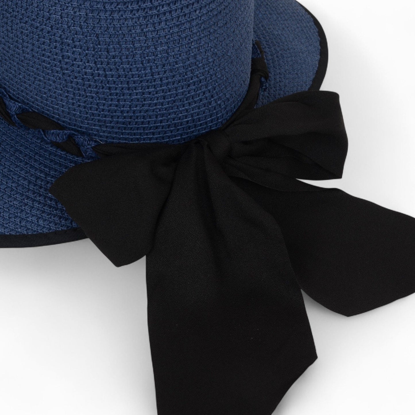 Women's Wide Brim Straw Hat with Braided Band and Contrast Bow Detail
