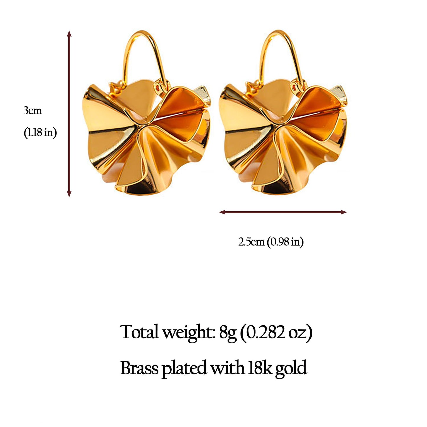Artistic Pleated Drop Earrings - Brass Statement Earrings