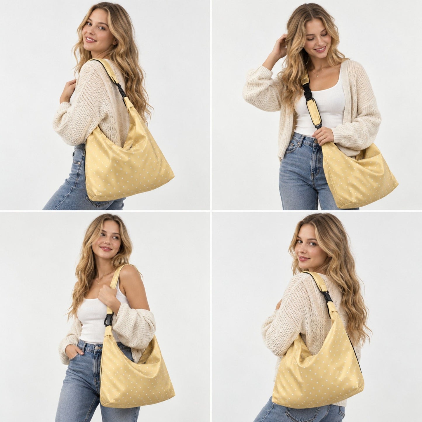 Large Nylon Polka Dot Shoulder Tote Bag