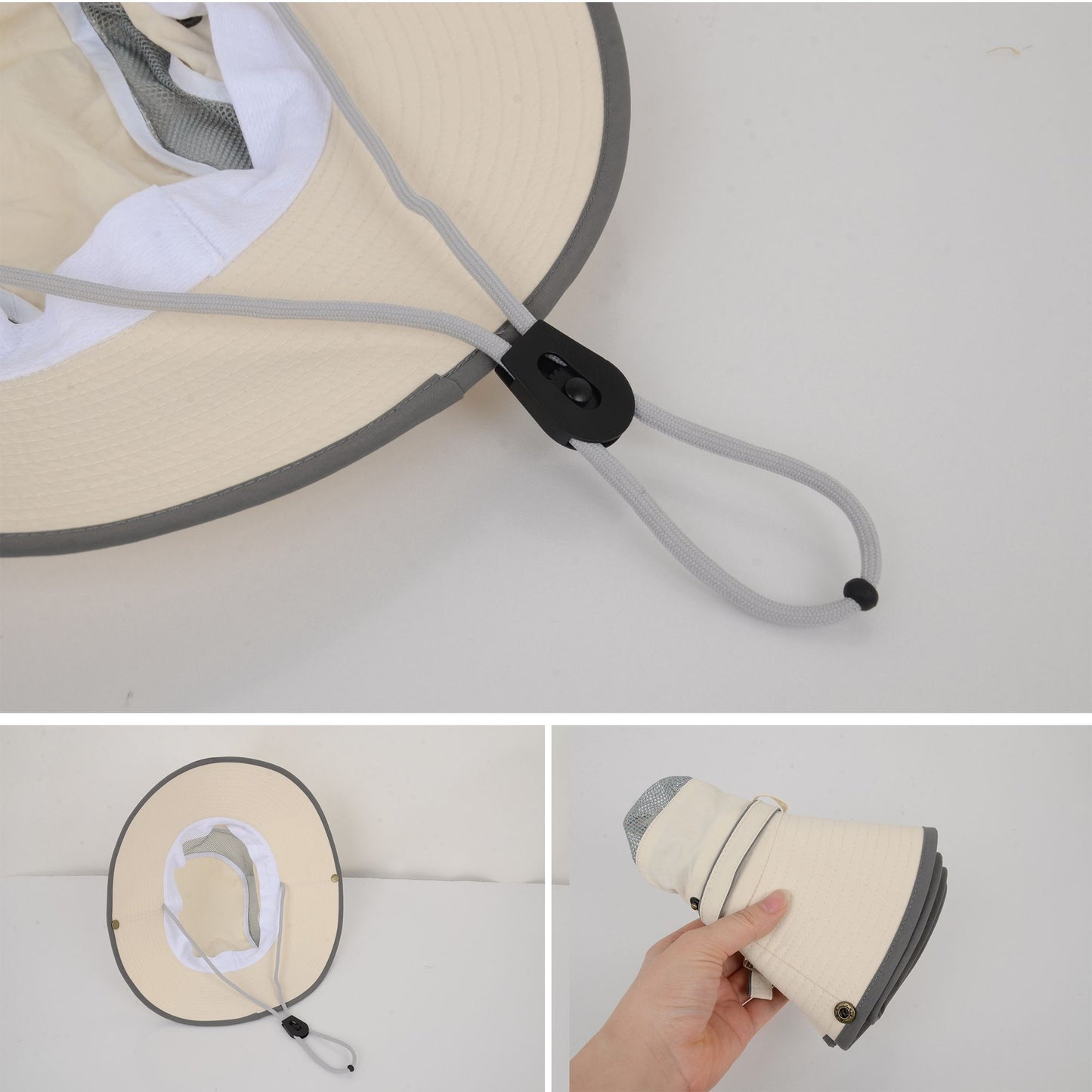 Wide Brim Outdoor Hat with Mesh Ventilation Snap-Up Sides and Chin Strap for Hiking, Beach, Travel, and Sun Protection