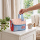 Womens Quilted Makeup Bag with Handle and Colorblock Patch Design