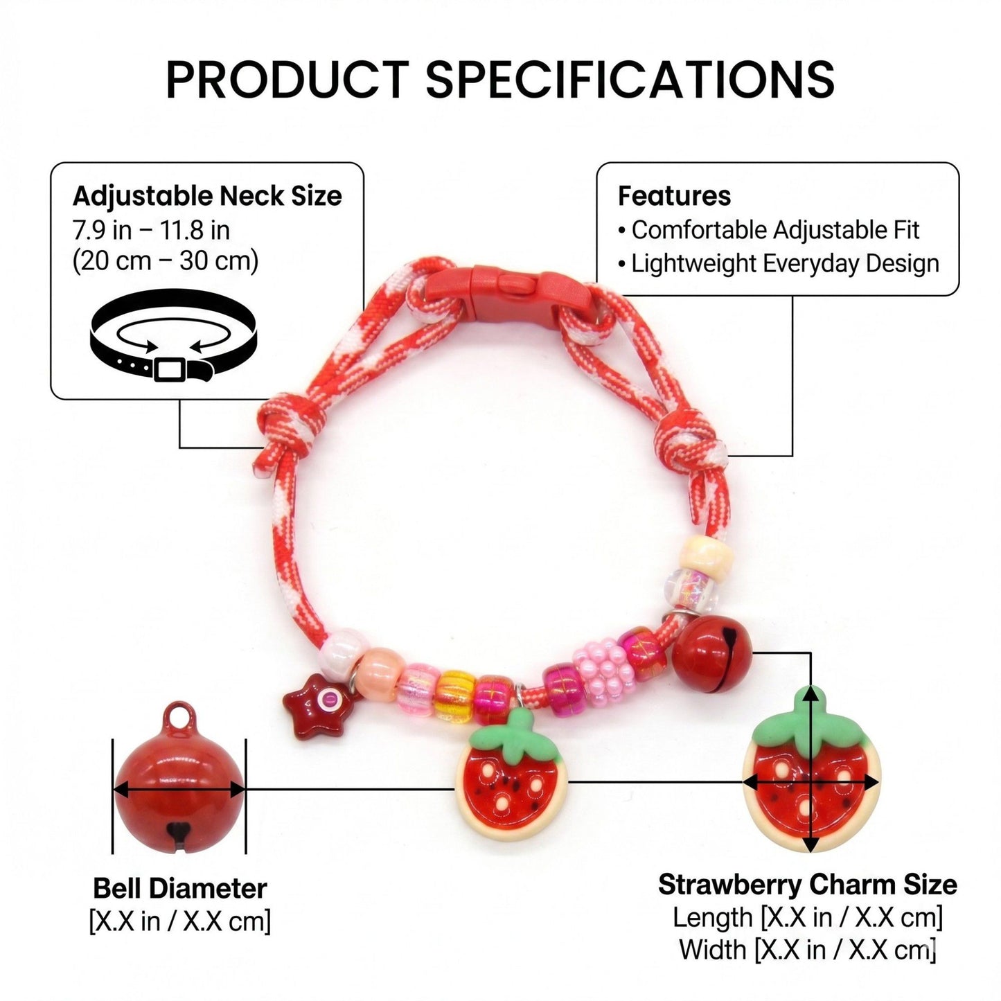 Adjustable Pet Collar with Bell Paw Charm Beaded Necklace Colorful Decorative Collar for Cats and Small Dogs