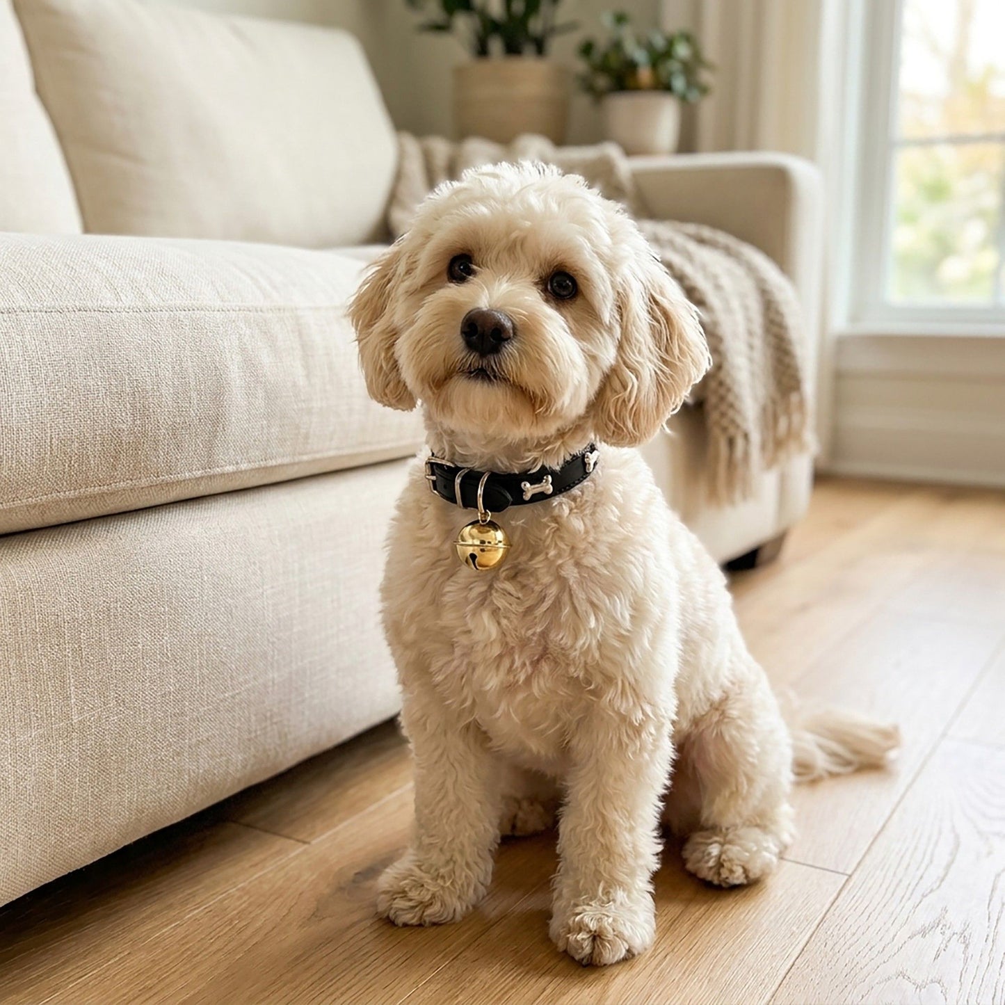 Adjustable Dog & Cat Collar with Paw Print Decoration and Bell Soft PU Leather