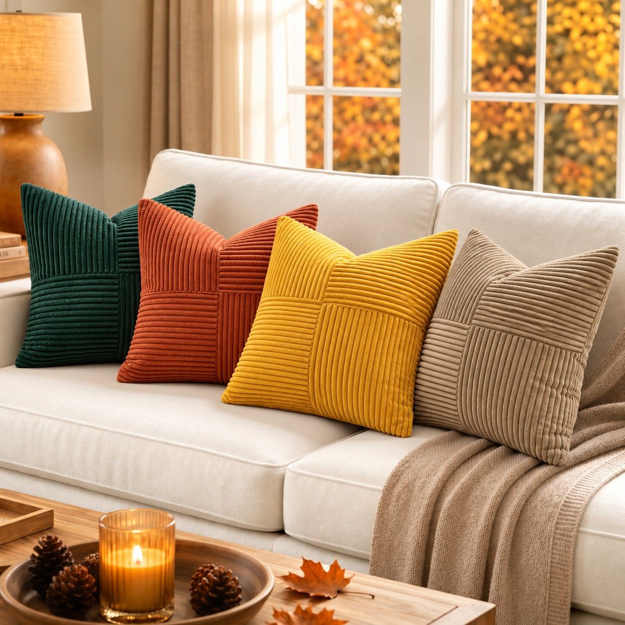 4 Pack Patchwork Corduroy Throw Pillow Covers 18 x 18 Inch for Sofa and Bed