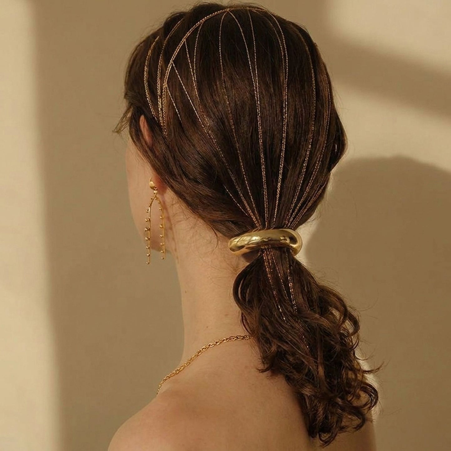 Gold Tone Hair Ties Set 6 Pack Accent Elastic Ponytail Holders Minimalist Hair Accessories