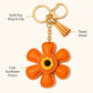 Faux Leather Sunflower Bag Charm Keychain Beige Floral Purse Accessory with Tassel