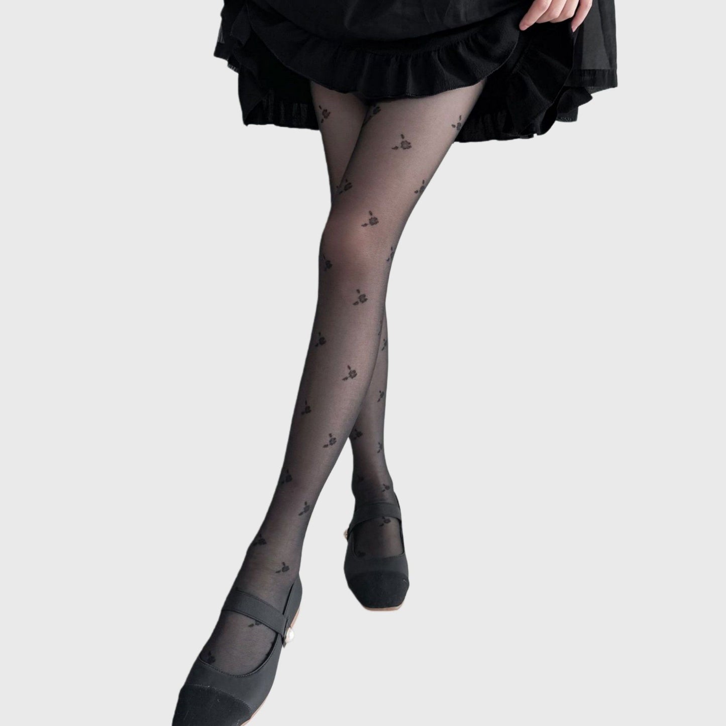 2-Piece Set Sheer Cherry Pattern Tights with Soft Stretchy Knit, Delicate Allover Motif, and Lightweight Feel
