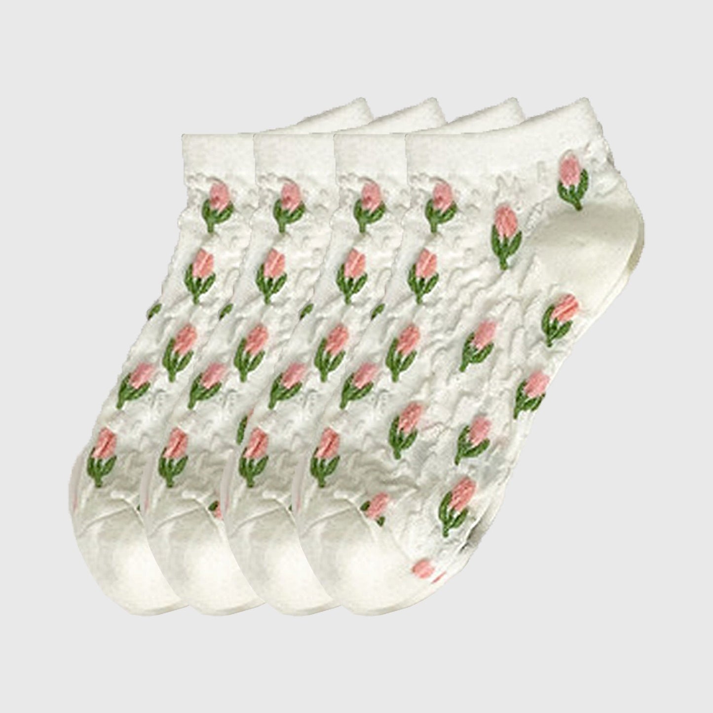 Adorable Summer Floral Embroidered Ankle Socks 4Pk