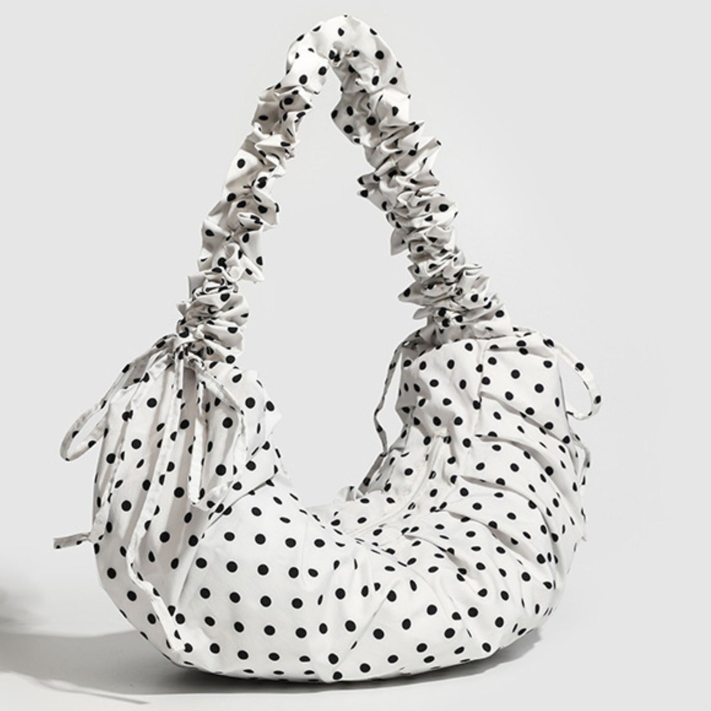 Polka Dot Ruched Shoulder Bag with Soft Slouchy Shape