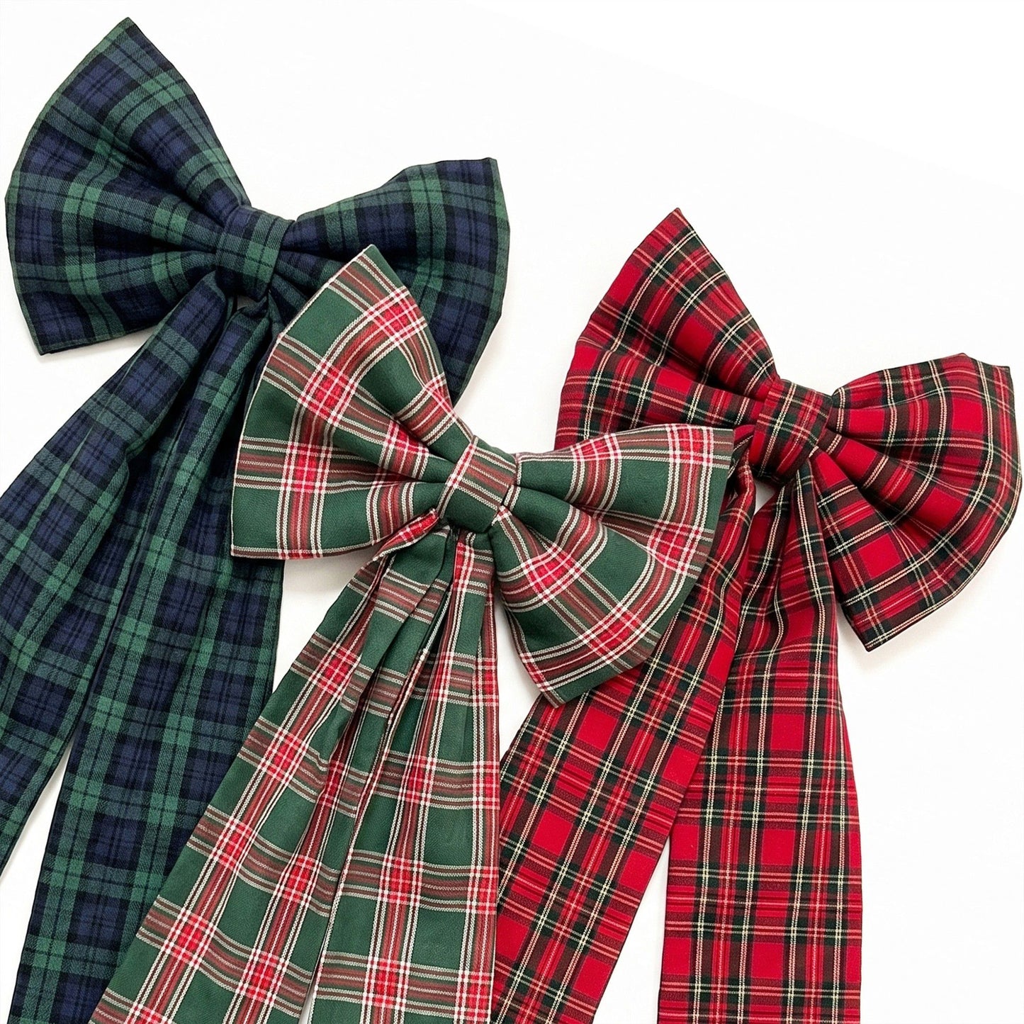 Large Plaid Christmas Bow with Long Ribbon Tails