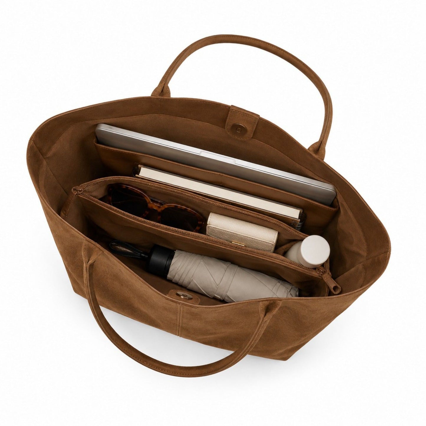 Large Suede-Like Shoulder Tote Bag with Long Handles