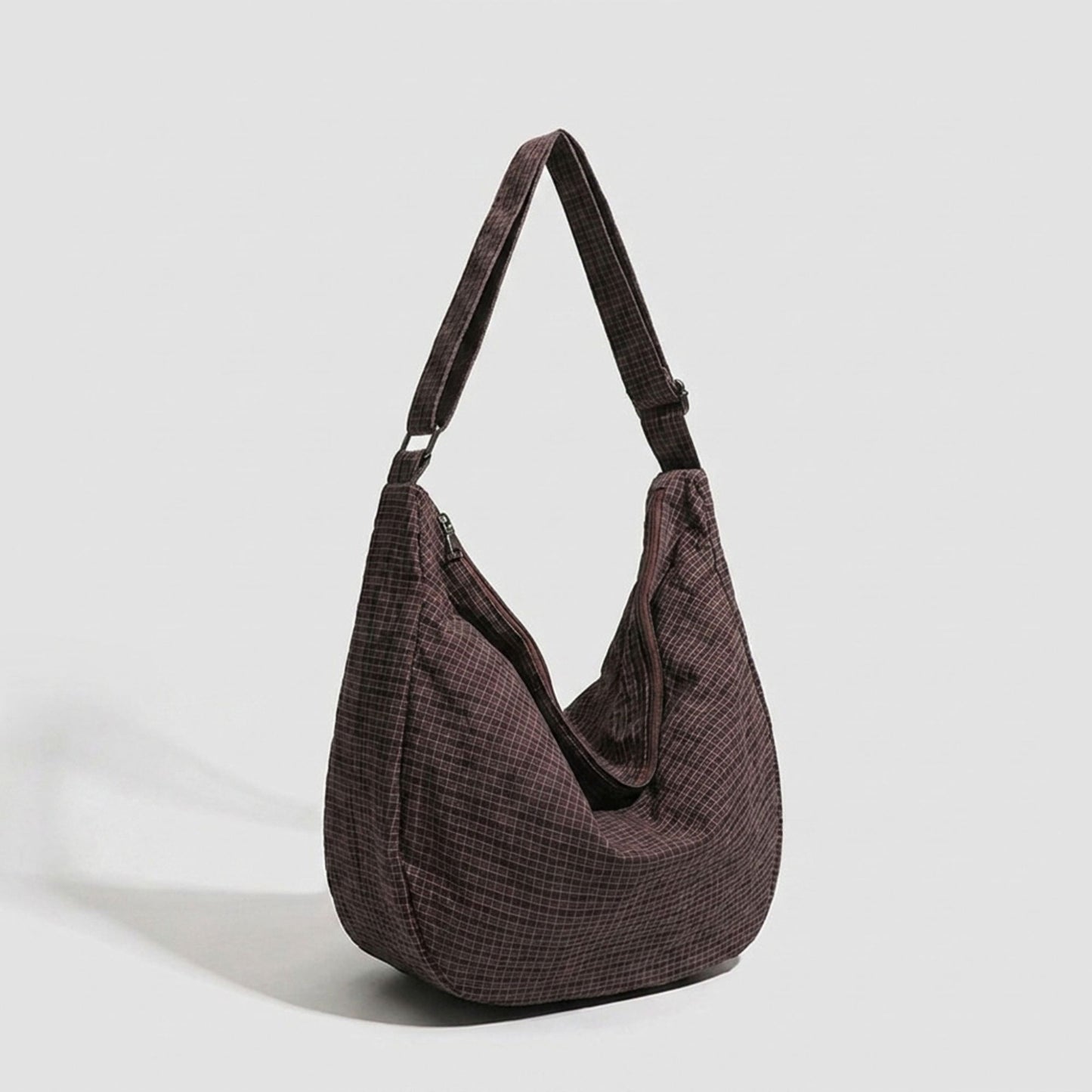 Plaid Hobo Shoulder Bag with Adjustable Strap and Zipper Closure