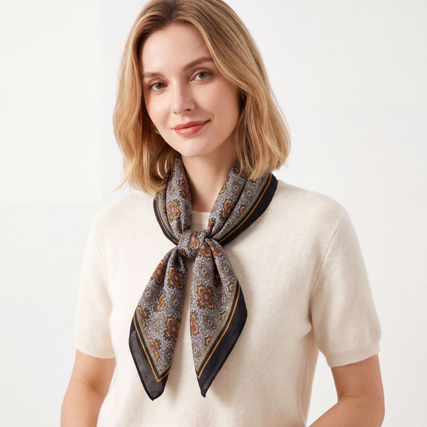 Vintage Floral Print Square Scarf Lightweight Fashion Neck Hair and Handbag Accessory 26.8¡Á26.8 Inches
