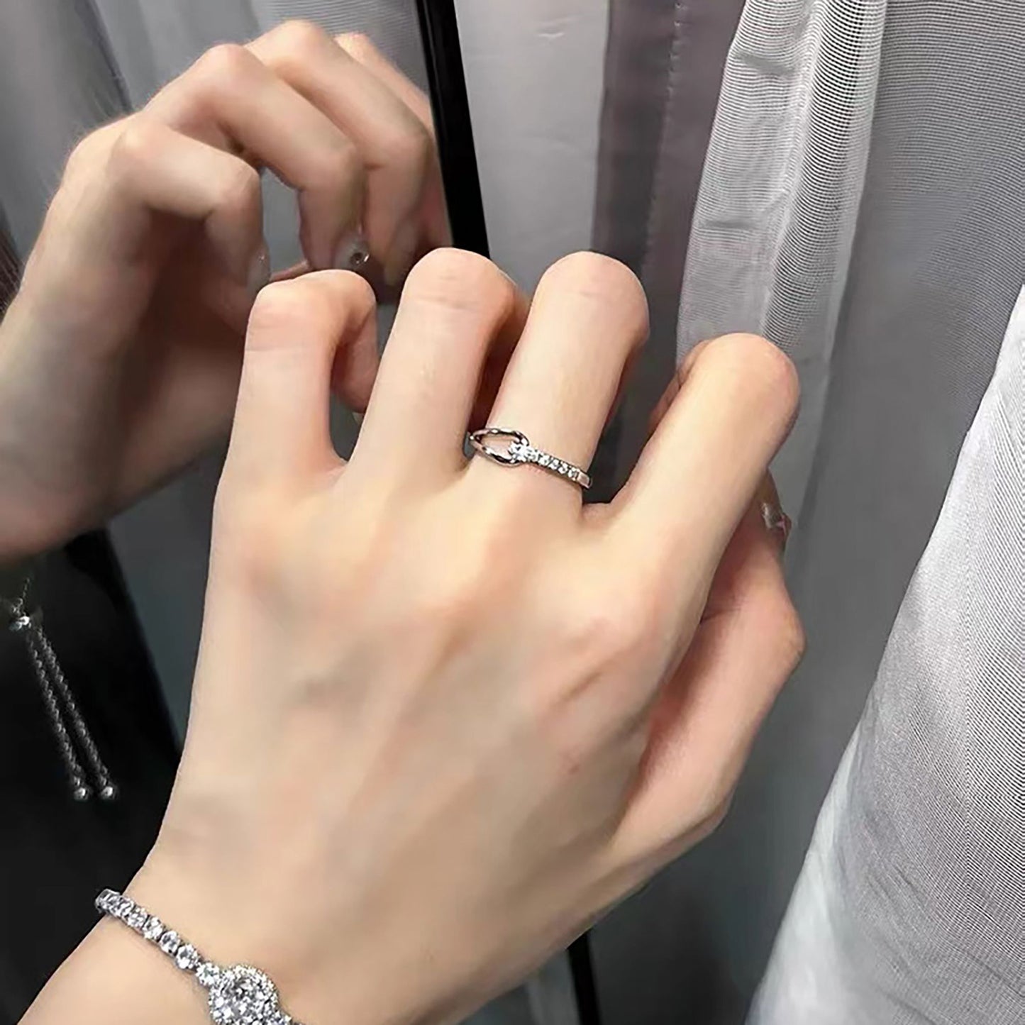 Women's Buckle Statement Ring with Cubic Zirconia - Twisted Band Sparkle Ring for Daily & Dressy Styling