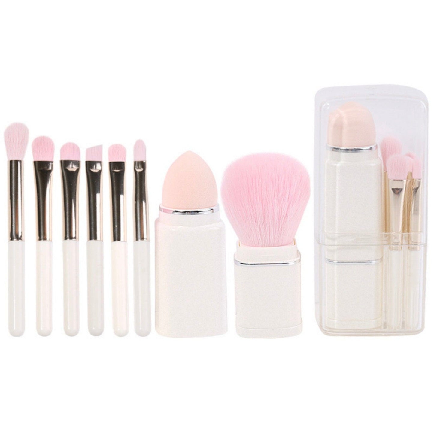 8-Piece Makeup Brush and Sponge Set with Retractable Face Brushes and Travel Storage Case