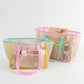 Mesh Tote Bag with Colorblock Trim and Shoulder Handles