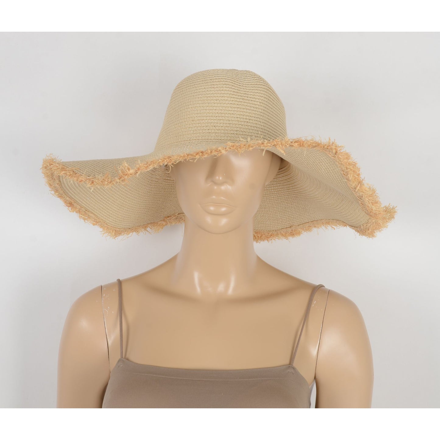 Wide Brim Straw Floppy Hat with Frayed Edges Lightweight Sun Protection for Beach Vacation Outdoor Travel Style