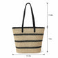 Open Weave Tote Bag with Contrast Stripe Zip Closure and Shoulder Handles