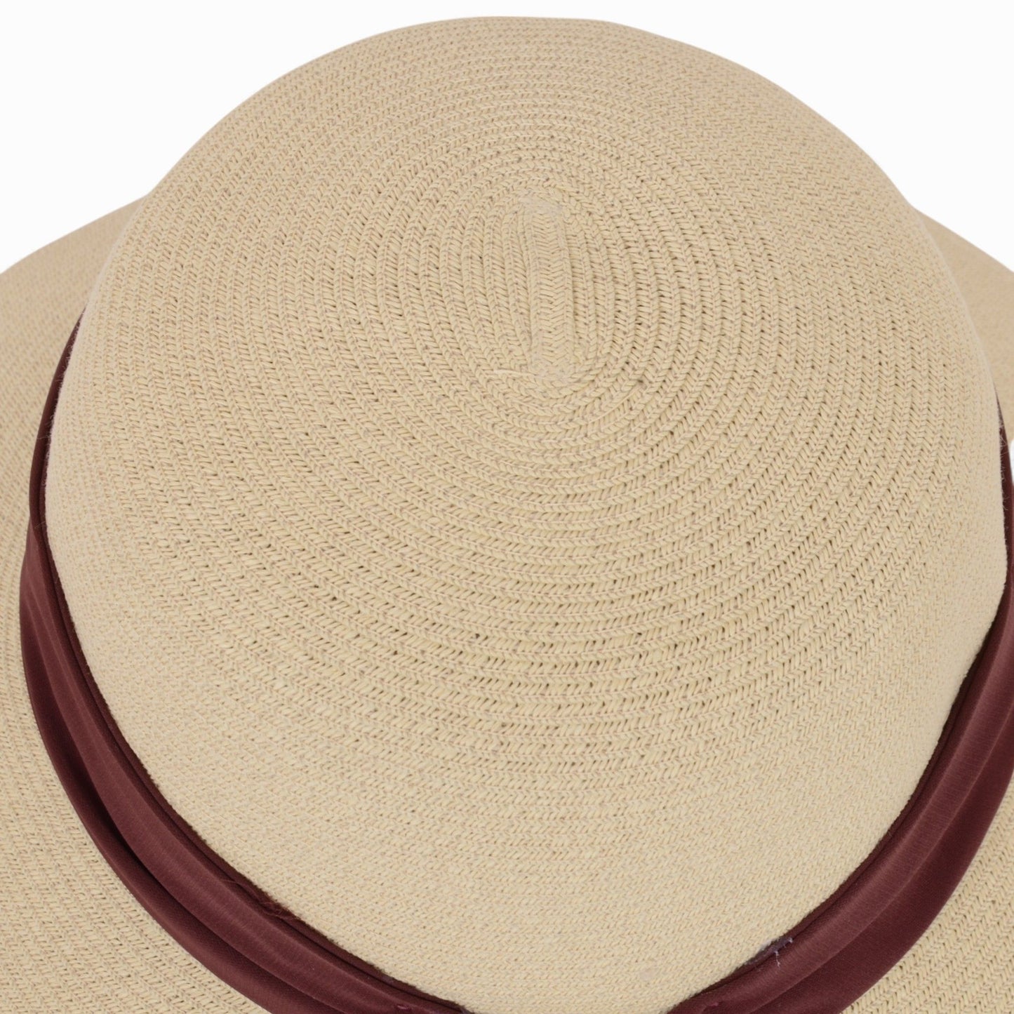 Women's Woven Floppy Sun Hat with Wide Ribbon Knot Detail and Curved Brim