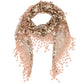 Lightweight Lace Floral Head Scarf Fringe Triangular Shawl