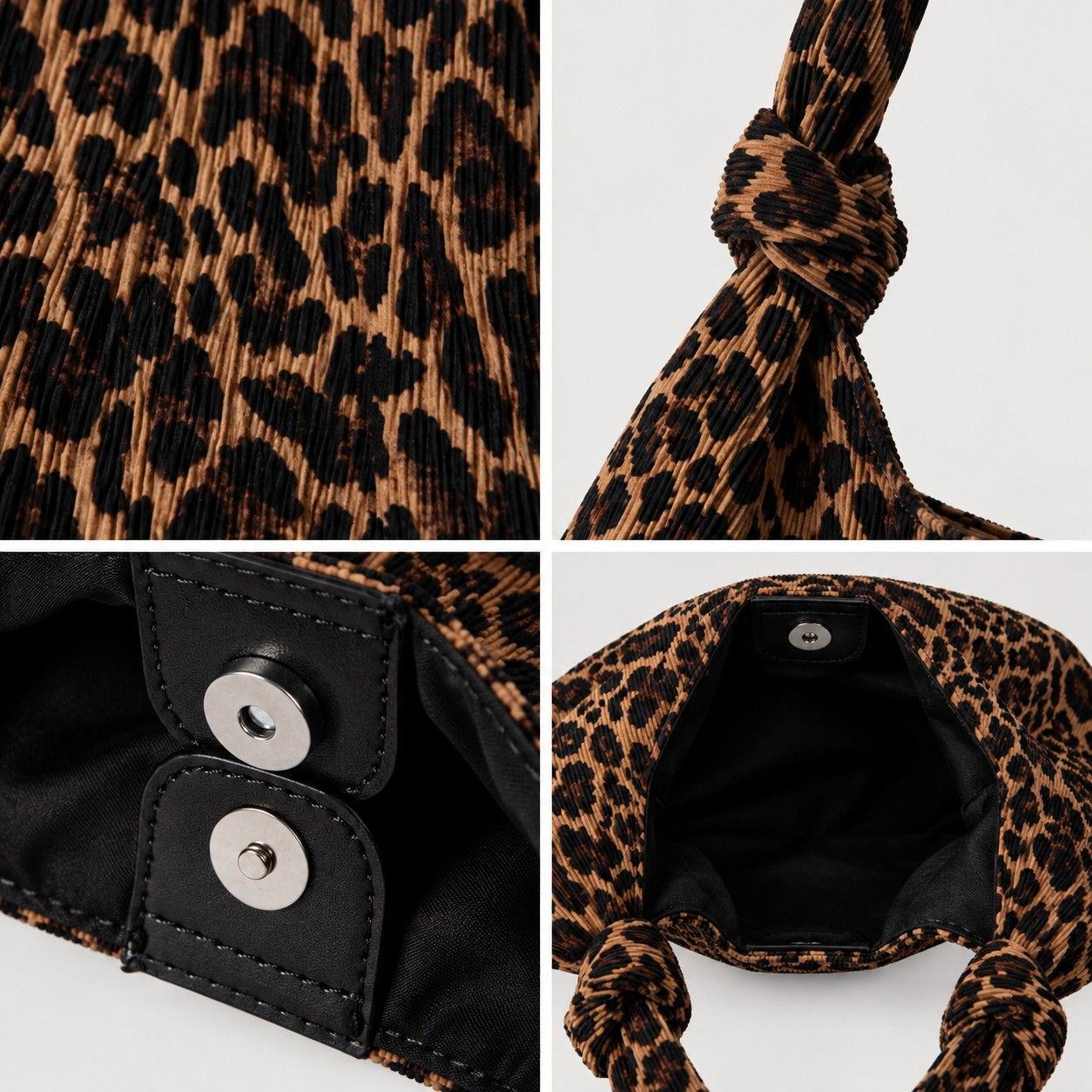Large Suede Look Hobo Shoulder Bag with Knotted Strap and Magnetic Closure