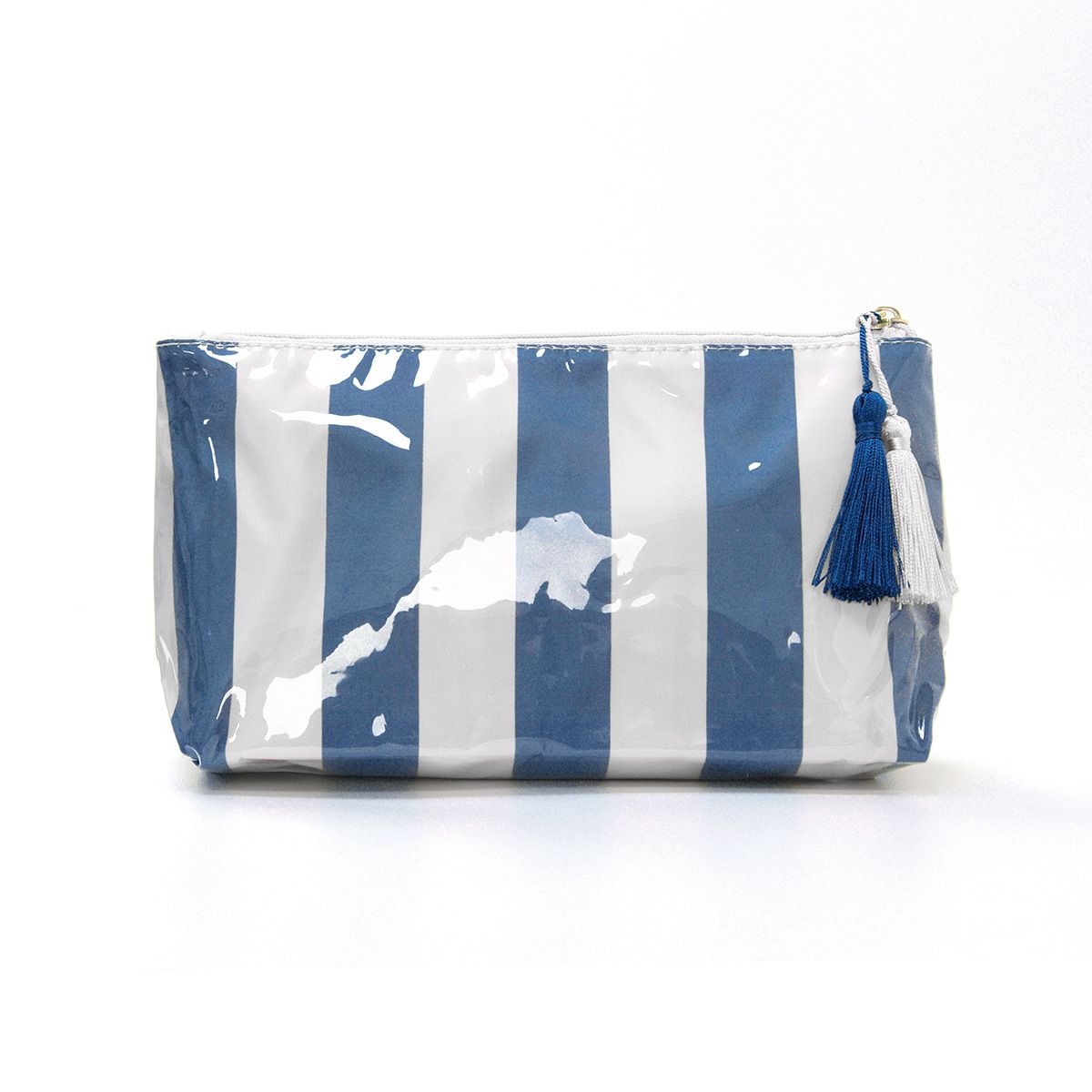 Striped PVC Cosmetic Pouch Makeup Bag with Zip Closure
