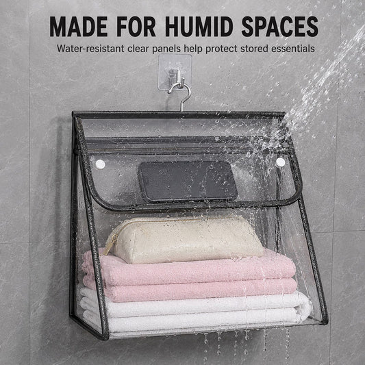 Clear Hanging Wall Storage Bag with Snap Flap Hook Bathroom Organizer