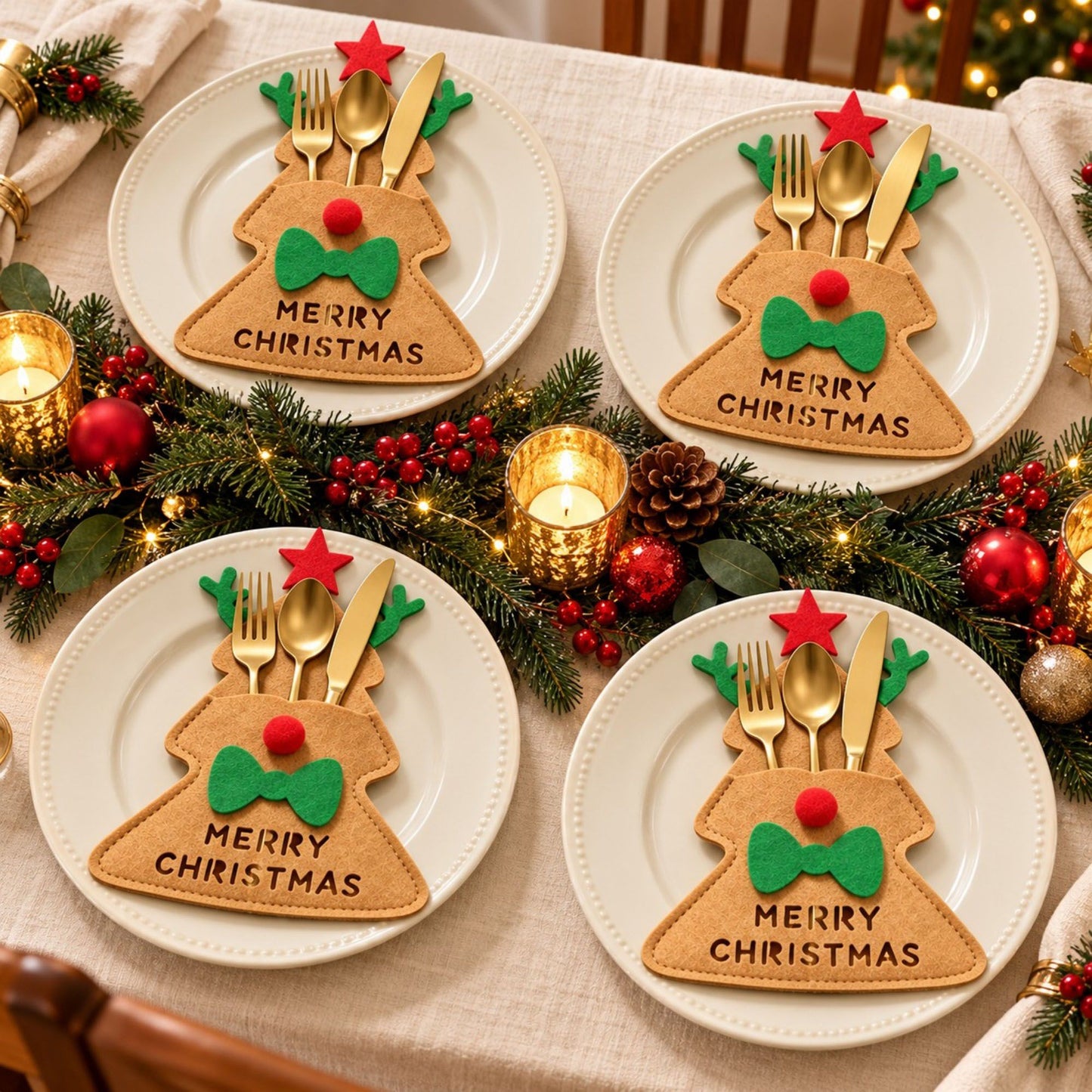 4pk Christmas Tree Santa Silverware Holders