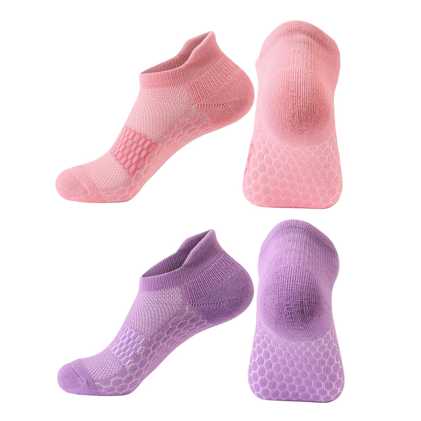 2-Pair Set Low-Cut Athletic Socks with Honeycomb Mesh Ventilation Arch Compression and Cushioned Heel Fit