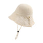 Crochet Bucket Hat with Adjustable Chin Strap and Back Button Eyelet Panel for Sun Protection