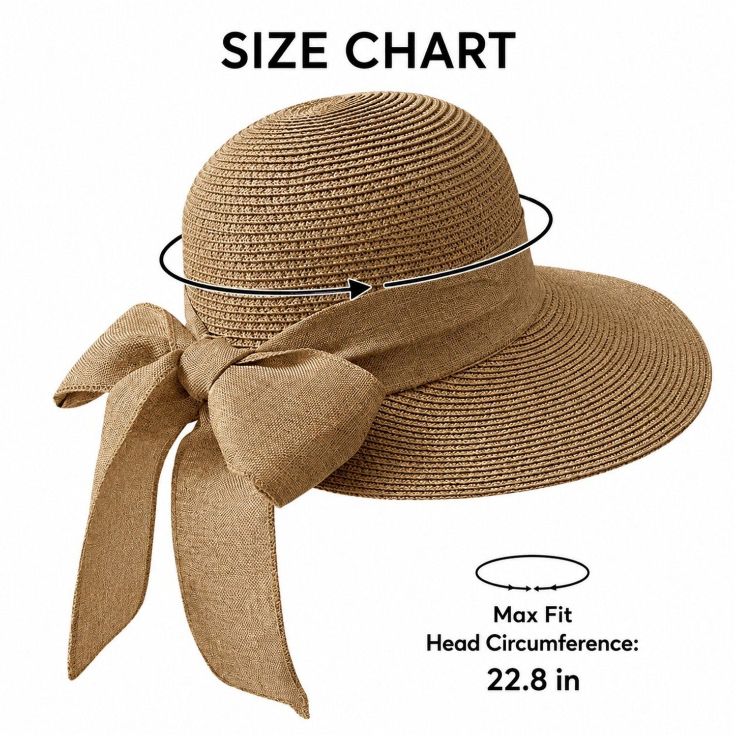 Summer Sun Hat for Women - Wide Brim Straw Hat with Elegant Bow Detail
