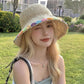 Crochet Bucket Sun Hat with Floral Applique Trim and Soft Brim Design