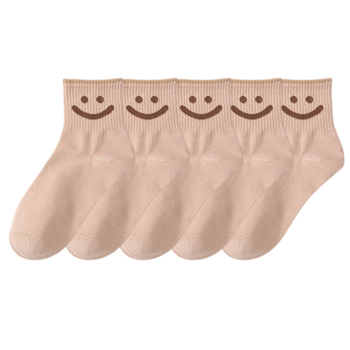 5 Pairs Women's Ankle Socks with Smiley Face Design Soft Cotton Ribbed Cuffs for Casual Everyday Wear