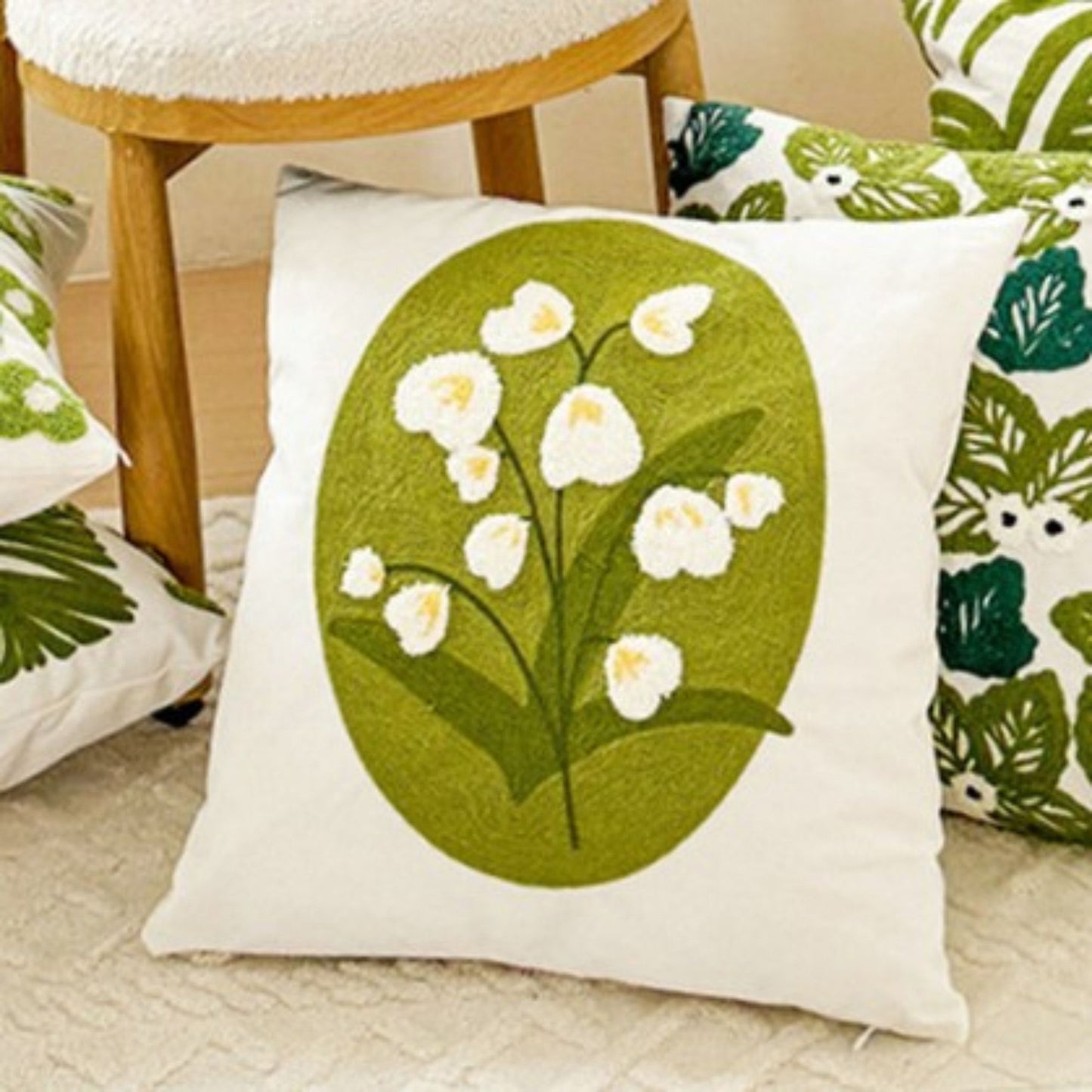 Canvas Decorative Throw Pillow Cover, Plant and Floral Print, 17.7*17.7in Square