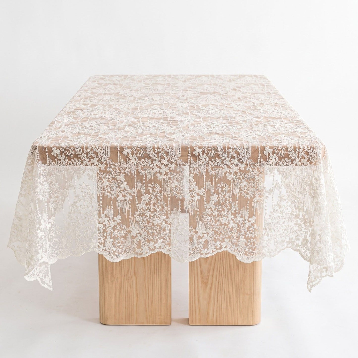White Floral Embroidered Lace Square Tablecloth 51.2x51.2in
