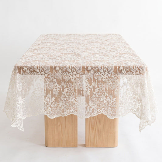 White Floral Embroidered Lace Square Tablecloth 51.2x51.2in