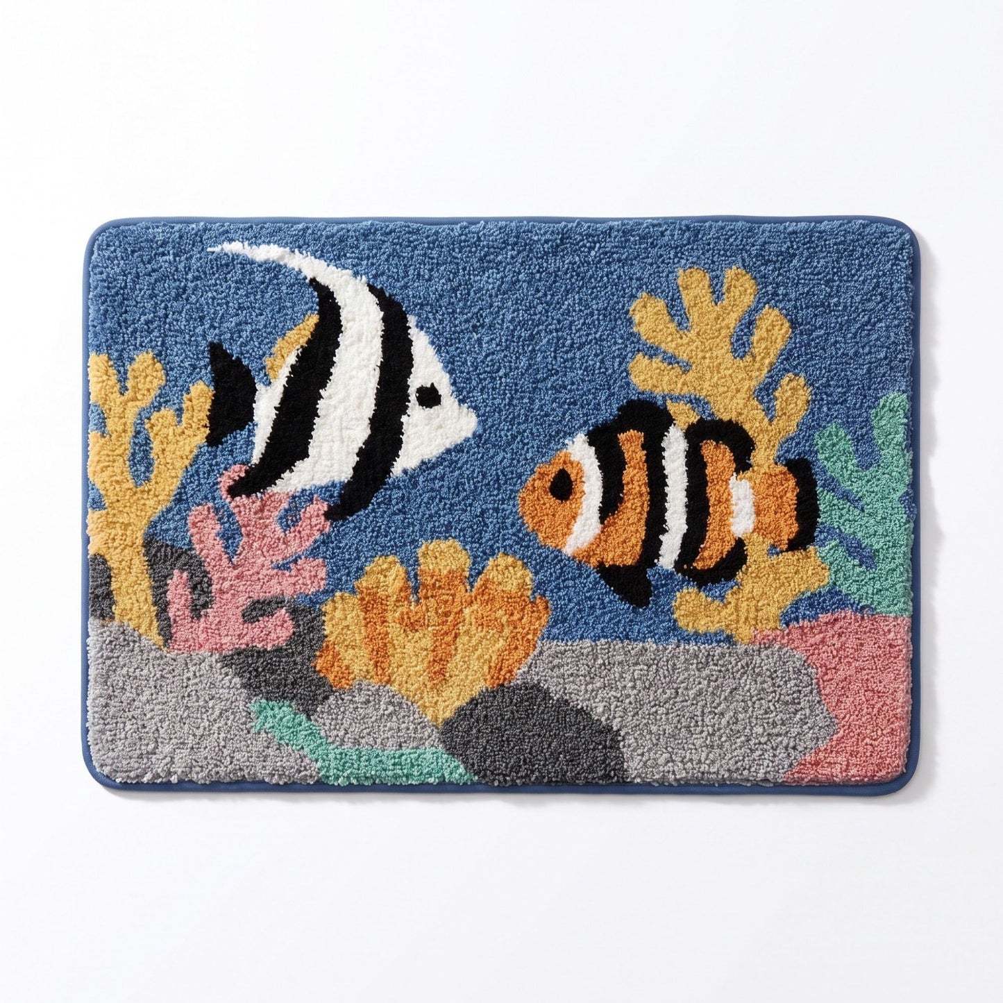Coastal Beach Scene Plush Bathroom Mat with Umbrella and Ocean Wave Design