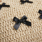 Woven Crochet Tote Bag with Bow Detail Leather Strap Shoulder Handbag Lightweight Knit Large Tote