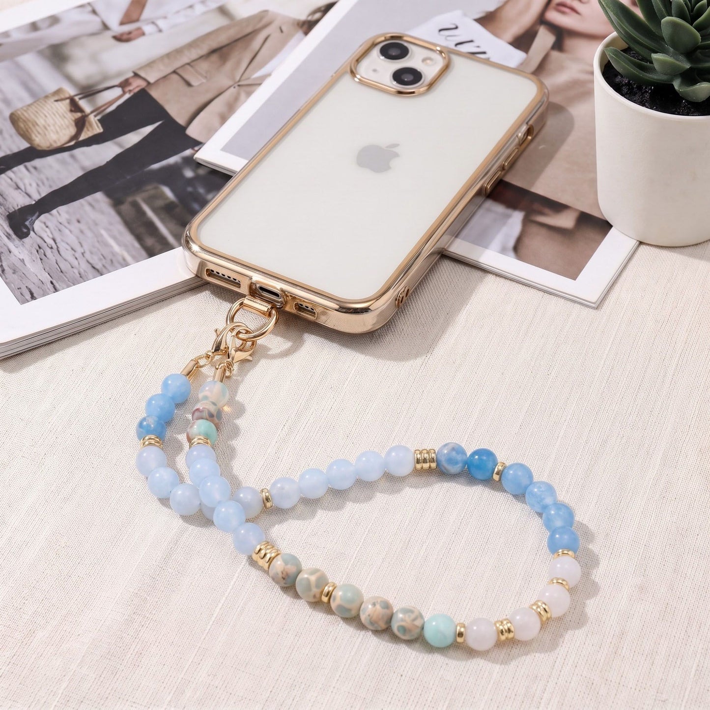 Beaded Phone Wrist Strap with Removable Clasps