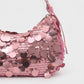 Sequin Crescent Shoulder Bag with Disc Paillette Details and Slim Strap