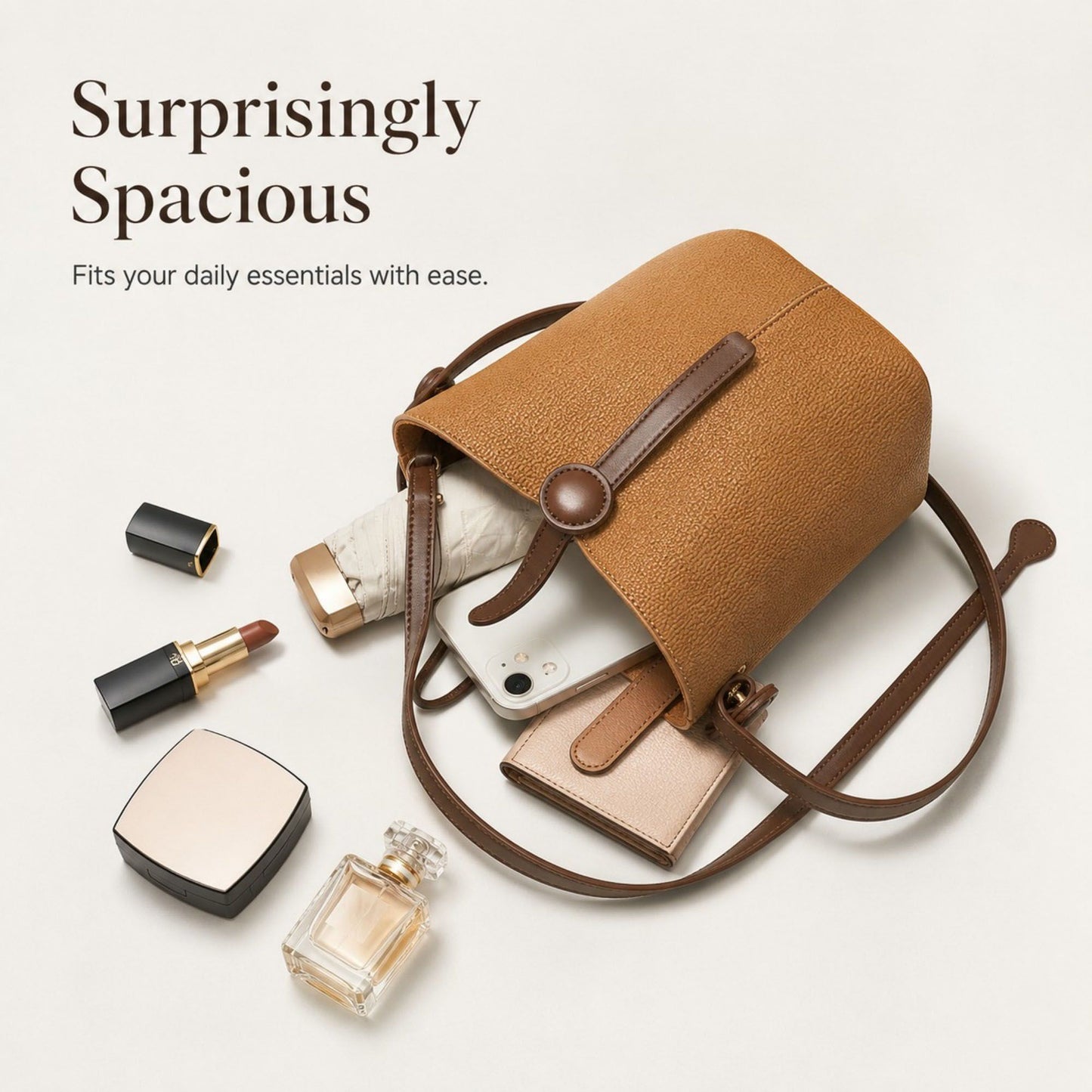 Bucket Crossbody Bag with Top Handle Adjustable Strap and Pebbled Texture