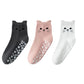 Cat Face Grip Socks with Paw Print Anti-Slip Sole Soft Knit Ankle Socks for Home or Yoga 3-Pack
