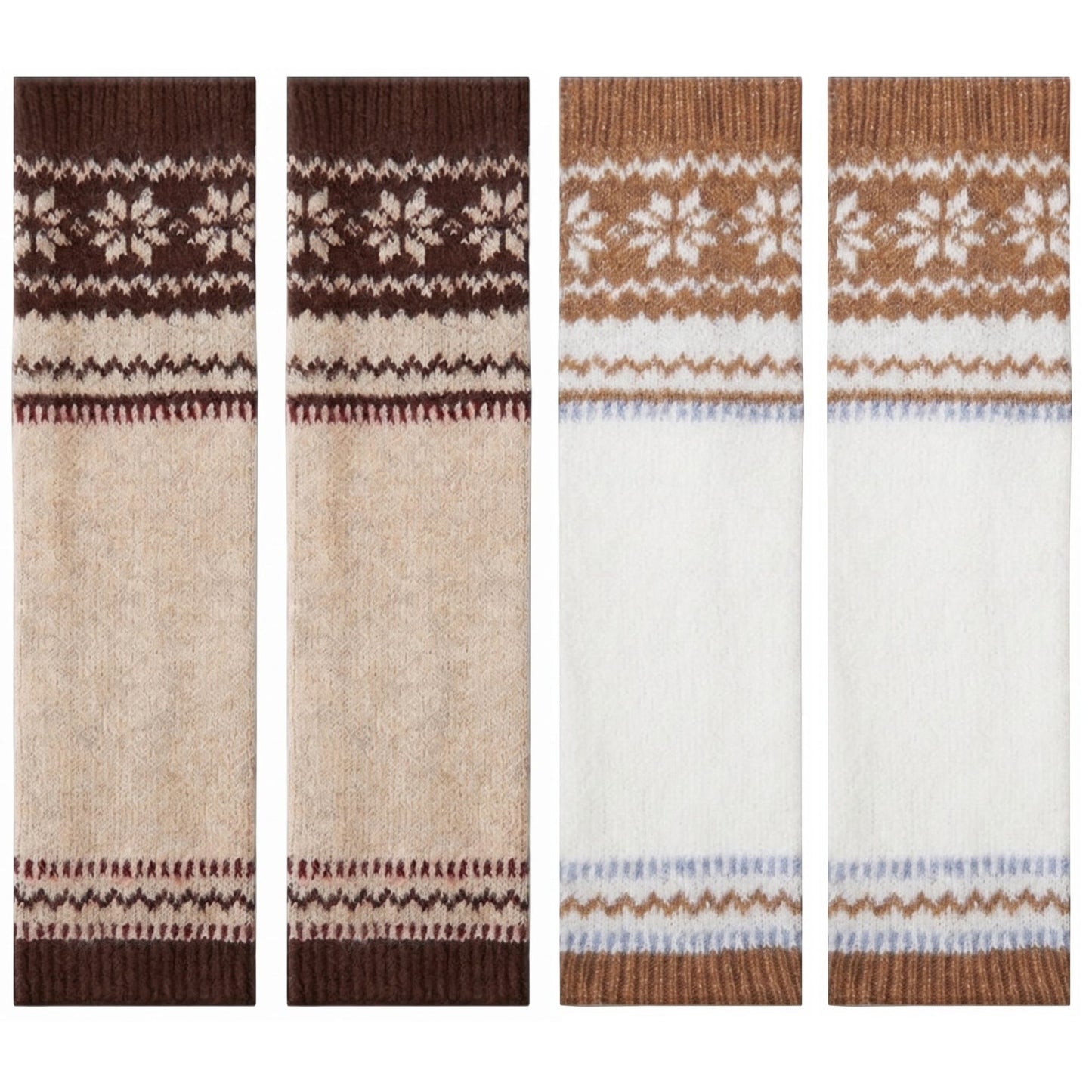 2-Pair Fair Isle Snowflake Knit Leg Warmers Set, Cozy Winter Boot Cuffs