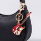 Guitar Rhinestone Keychain Bag Charm with Gold Tone Clasp and Key Ring