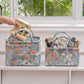 2 Piece Quilted Floral Storage Tote Set with Handles and Front Pocket