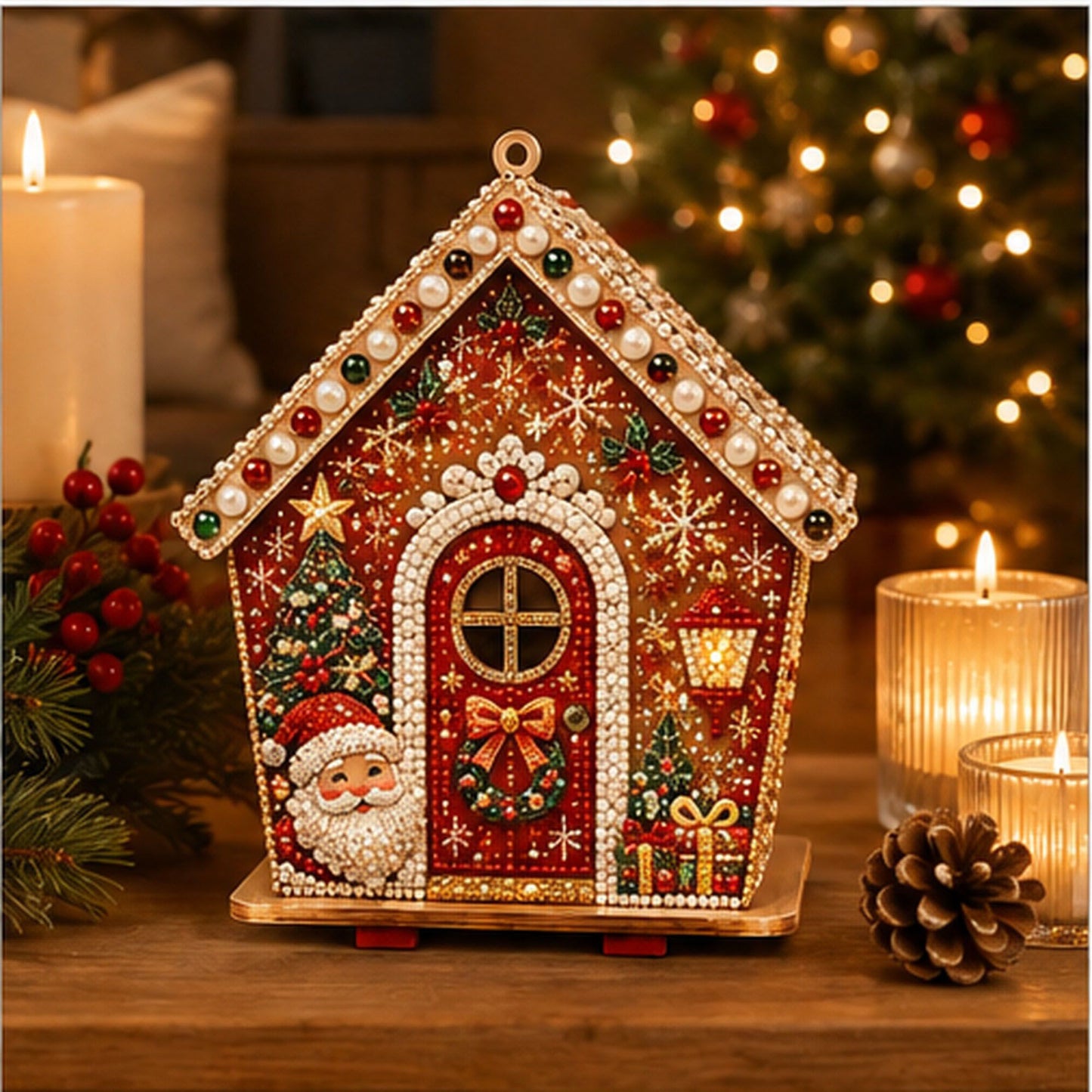 DIY Pearl Art Christmas Birdhouse Craft Kit with 3D Holiday Design