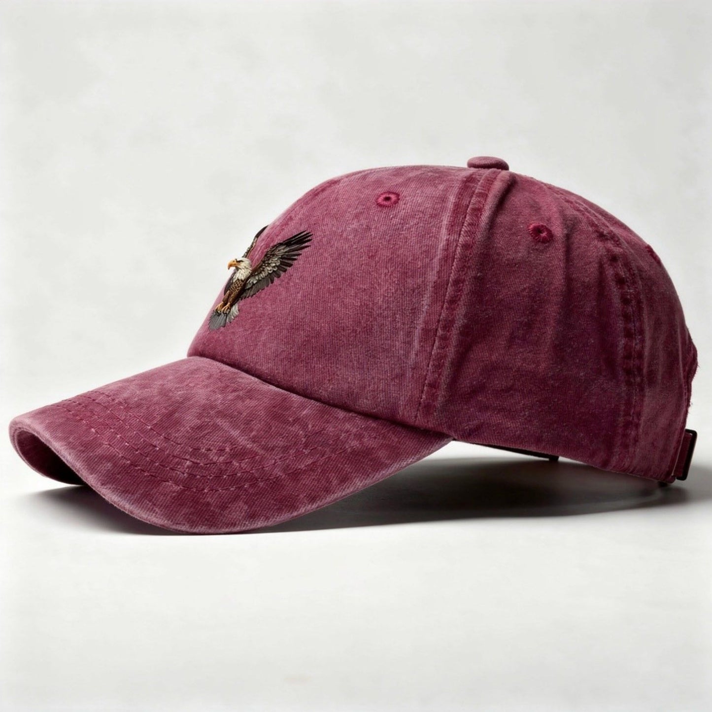 Cotton Baseball Cap with Eagle Embroidery Adjustable Strap Casual Everyday Hat